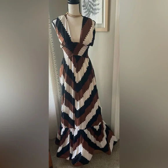 Anthropologie | Dresses | Nwt Anthropologie Plenty By Tracy Reese Halter  Maxi Dress In Chevron Size M | Poshmark